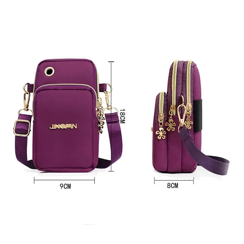 Women's Mobile Phone Crossbody Bag - Fashion Mini 3-Layer Wallet with Neck Strap | Mommy Coin and Running Cover Shoulder Bag