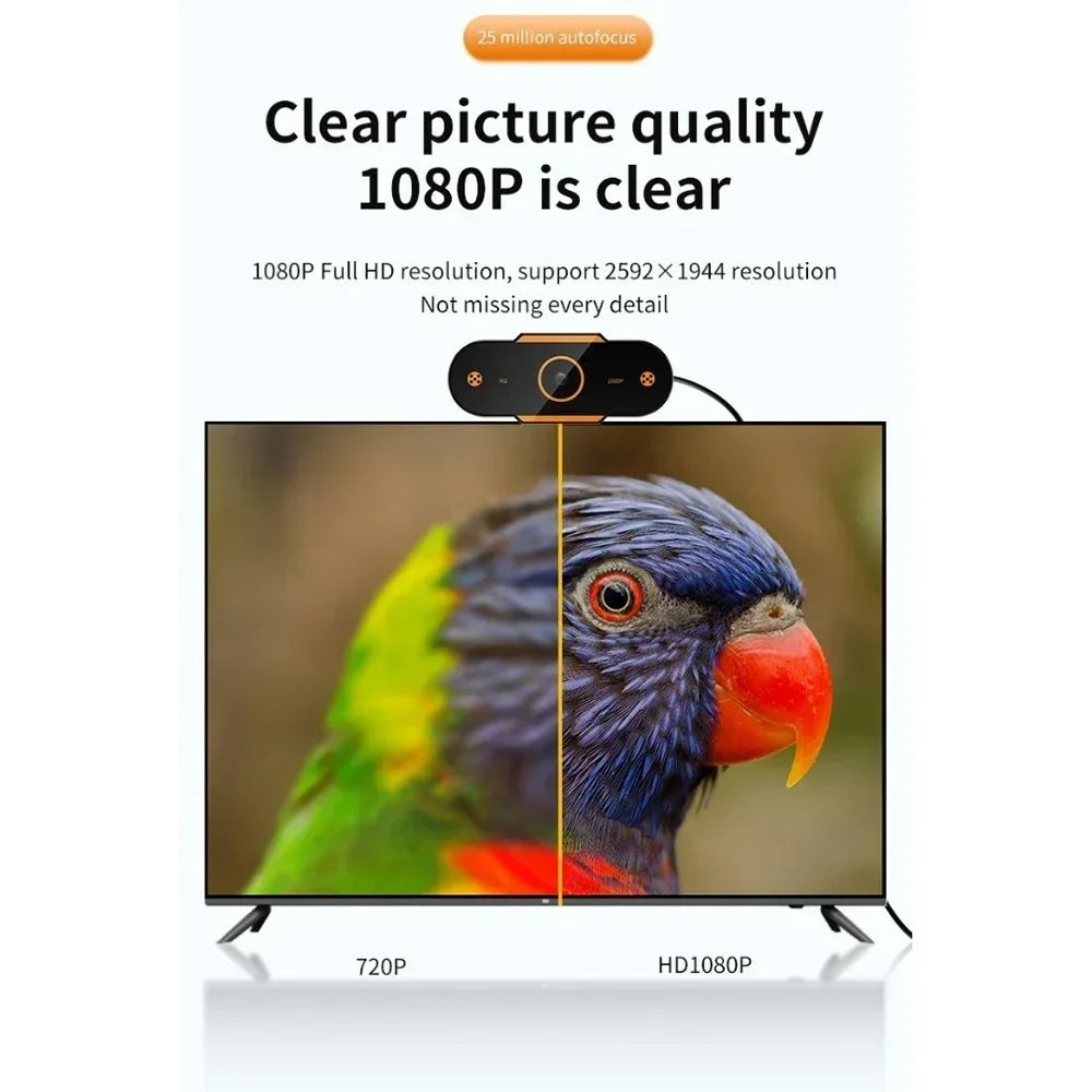 1080P HD Auto Focus Webcam – USB PC Camera with Microphone for Video Calls, Online Teaching & Office Meetings