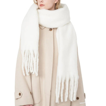 Luxury Cashmere Scarf for Women - Thickened Warm Shawl with Classic Tassels, Soft Solid Color Wrap for Autumn and Winter