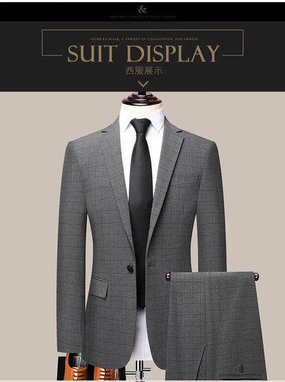 2023 Men’s Two-Button Wedding Suit — Korean Slim Fit Fashion Business Formal Two-Piece Set (Blazer + Trousers)