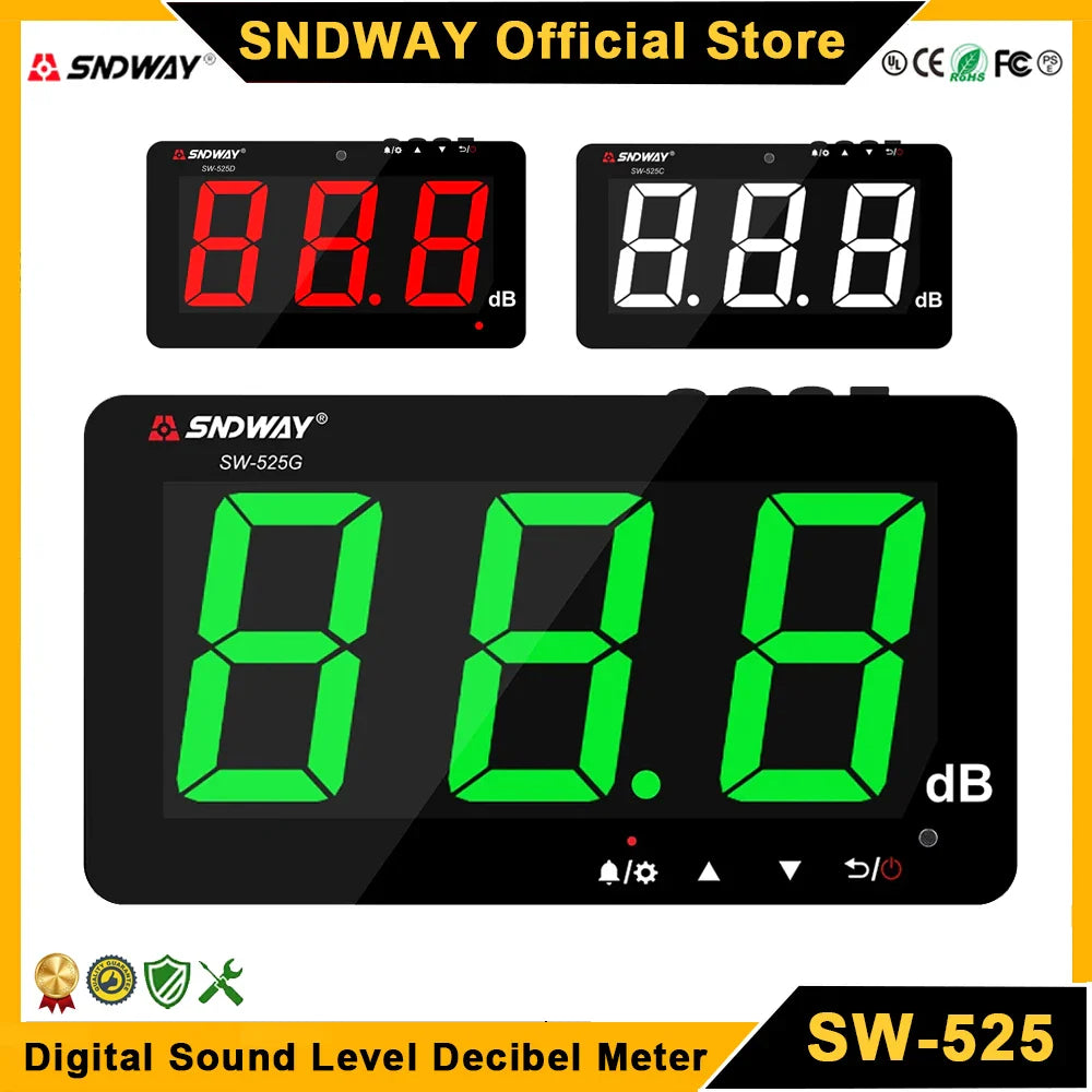 SNDWAY SW-525 Sound Level Meter — Wall-Mounted Digital Noise & Decibel Detector 30-130dB Professional dB Meter
