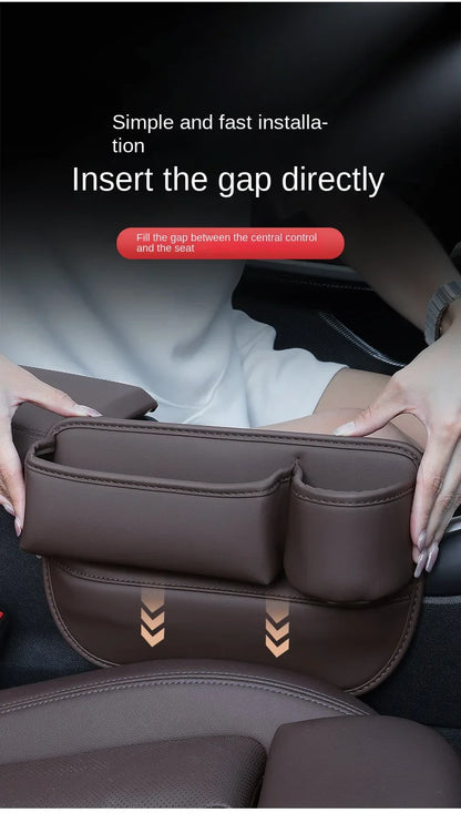 Leather Car Seat Gap Organizer – Multifunctional Crevice Filler with Cup Holder & Side Storage Pocket for Car Interior
