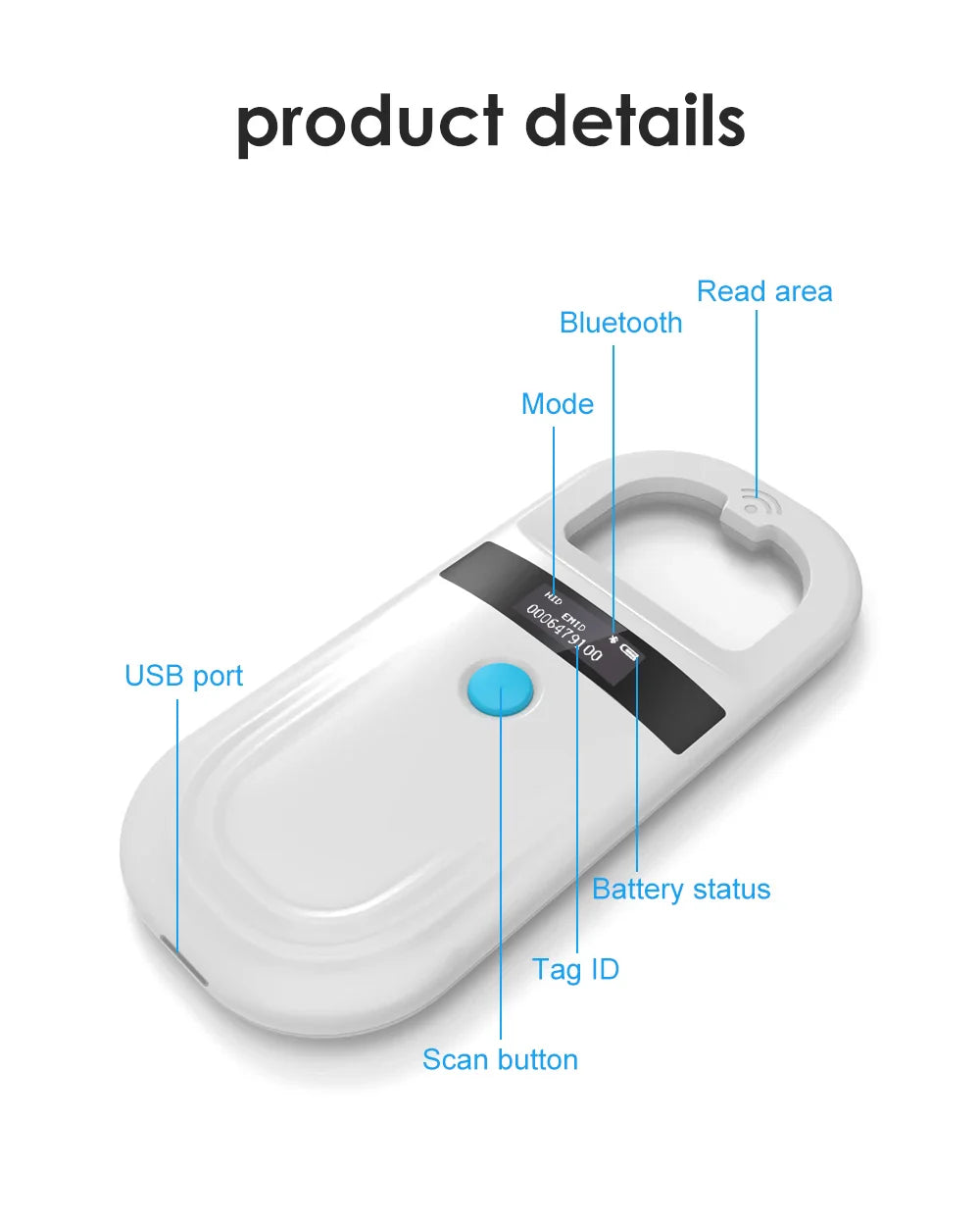 Handheld Animal RFID Reader - 134.2KHz & 125kHz Pet Microchip Scanner, USB/Bluetooth Tag Reader for Cats & Dogs with Tags