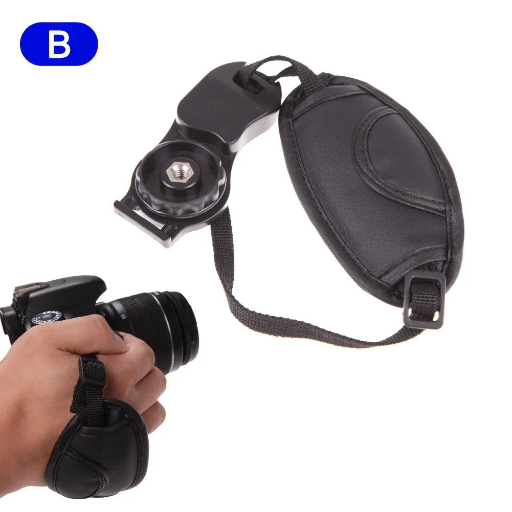 Professional PU Leather Camera Hand Grip Wrist Strap with Screw Hole for Canon Nikon SLR — Black