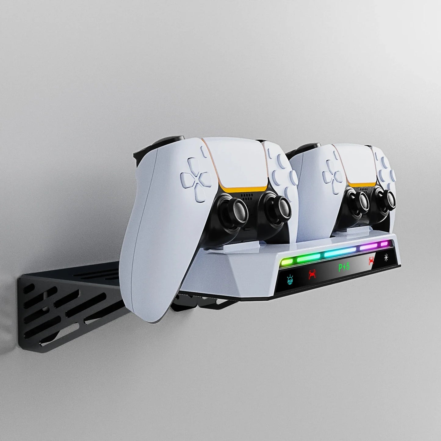 PS5/PS5 Pro/Slim Wall Mount Kit – RGB Light Stand with Charging Station & Headset Hanger for Dual Controllers