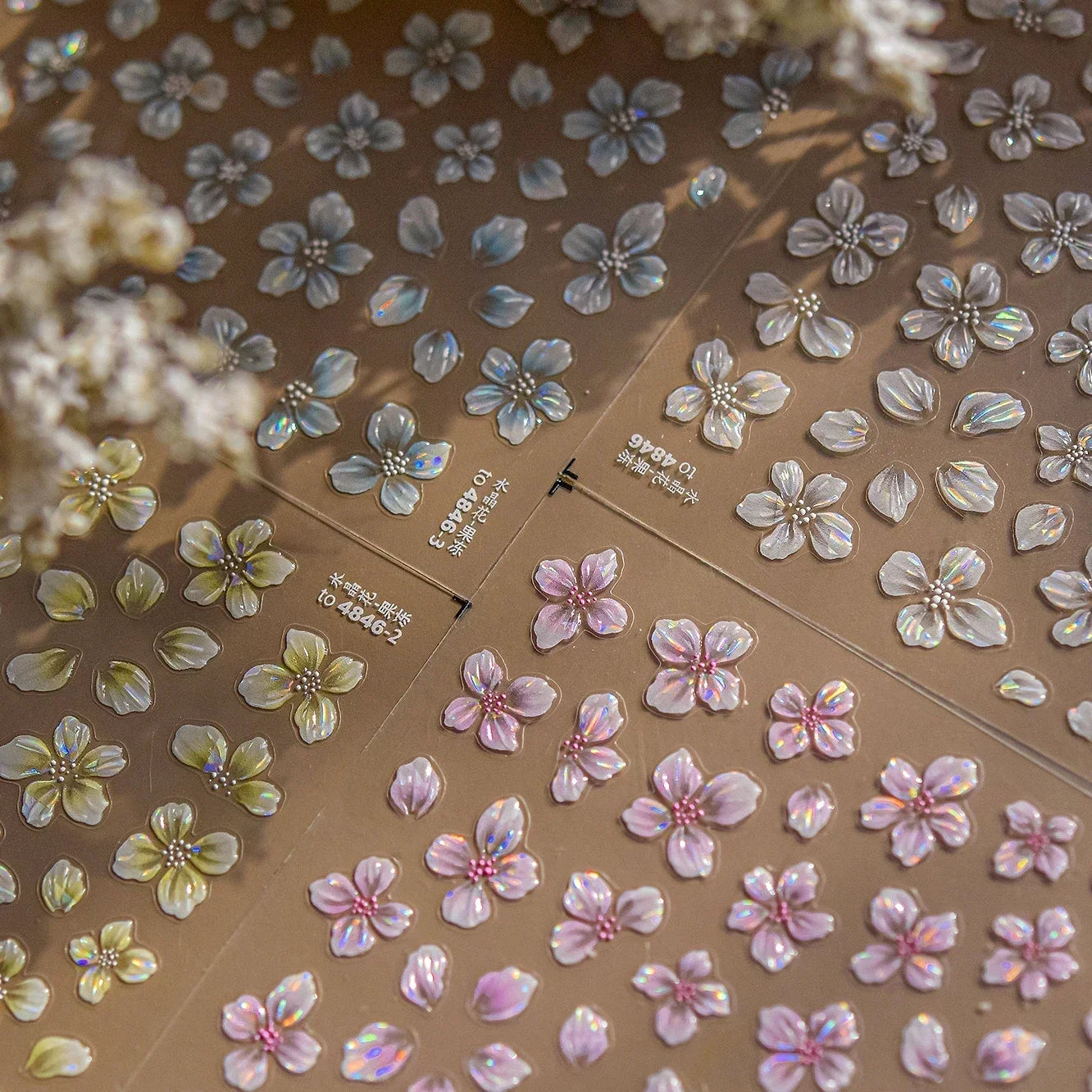 Floral Nail Art Stickers - White Rose Lily Daisy Peony Cherry Blossom & Magnolia Manicure Decals for DIY Nails