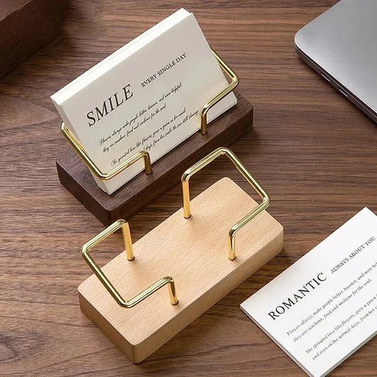 Wooden Business Card Holder Organizer – Office Desk Display Stand & Memo Shelf for Home & Work