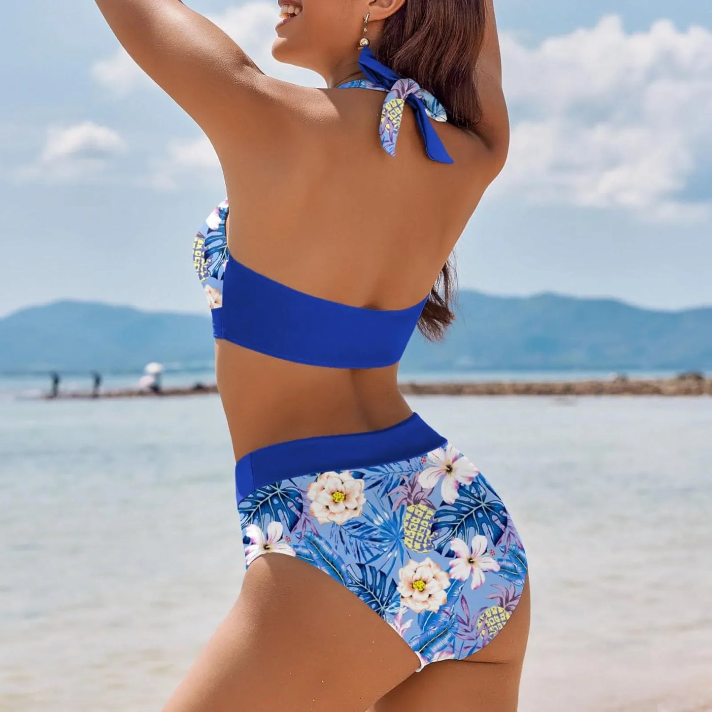Floral Colour Block High Waist Bikini – Women's Two-Piece Swimsuit Teen Beachwear 2024 Trend