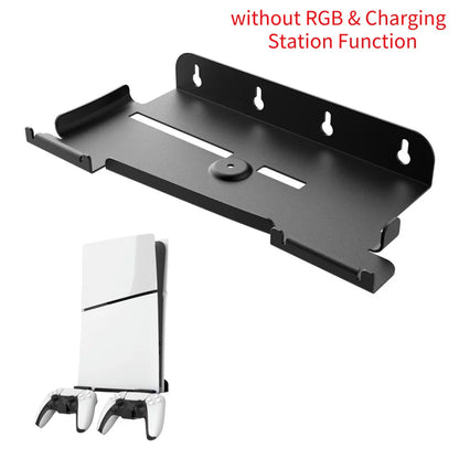 PS5 & PS5 Slim Wall Bracket Dual Controller Charger – RGB LED Metal Wall-Mounted Stand for Disc & Digital Editions
