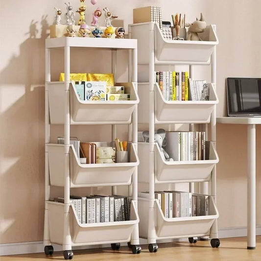 Trolley Bookshelf Kitchen Storage Rack - Narrow Corner Storage Cabinet for Bathroom, Living Room, and Home Organizer