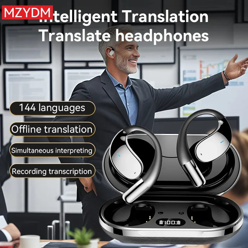 3-in-1 AI Translator Earbuds - Bluetooth 5.4 Smart Voice Headset with Real-Time Translation, Noise Cancellation & 144 Languages Support