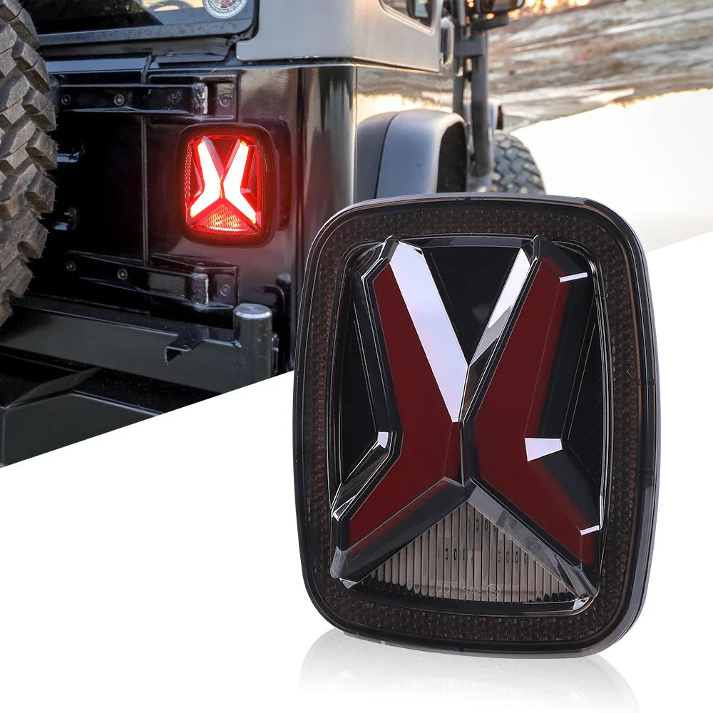 LED Rear Tail Lights for Jeep Wrangler CJ TJ YJ 1998–2006 – X-Shape Smoked Brake & DRL Lamps 12V Universal Fit
