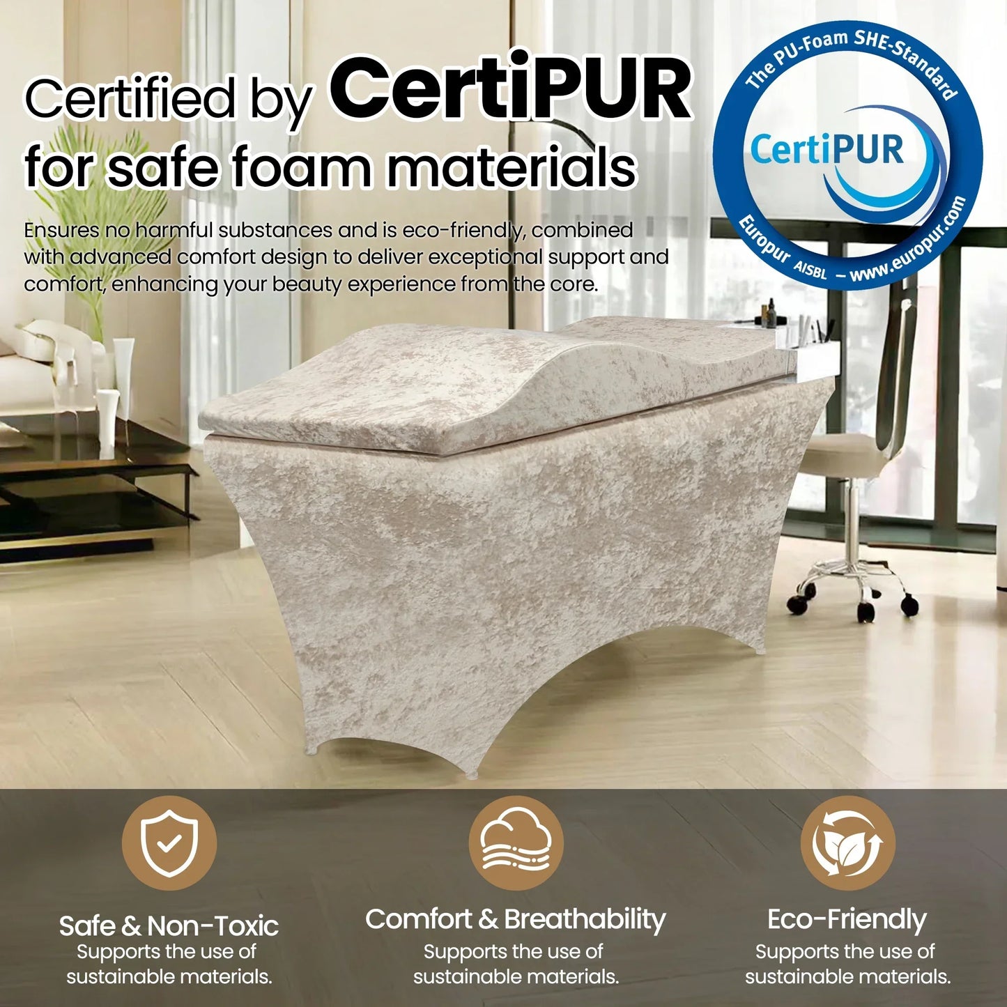Lash Mattress and Cover – Wave Memory Foam Beauty Salon Lash Bed, Curved Topper for Eyelash Foam Spa