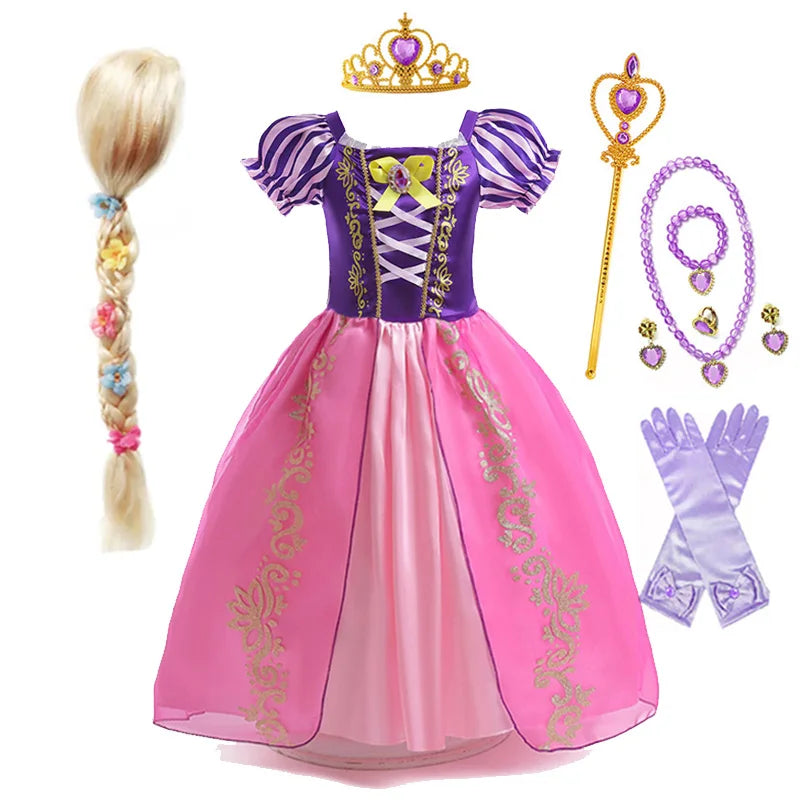 Disney Rapunzel Princess Dress - Purple Puff Sleeve Tangled Cosplay Costume for Girls, Halloween & Birthday Ball Gown
