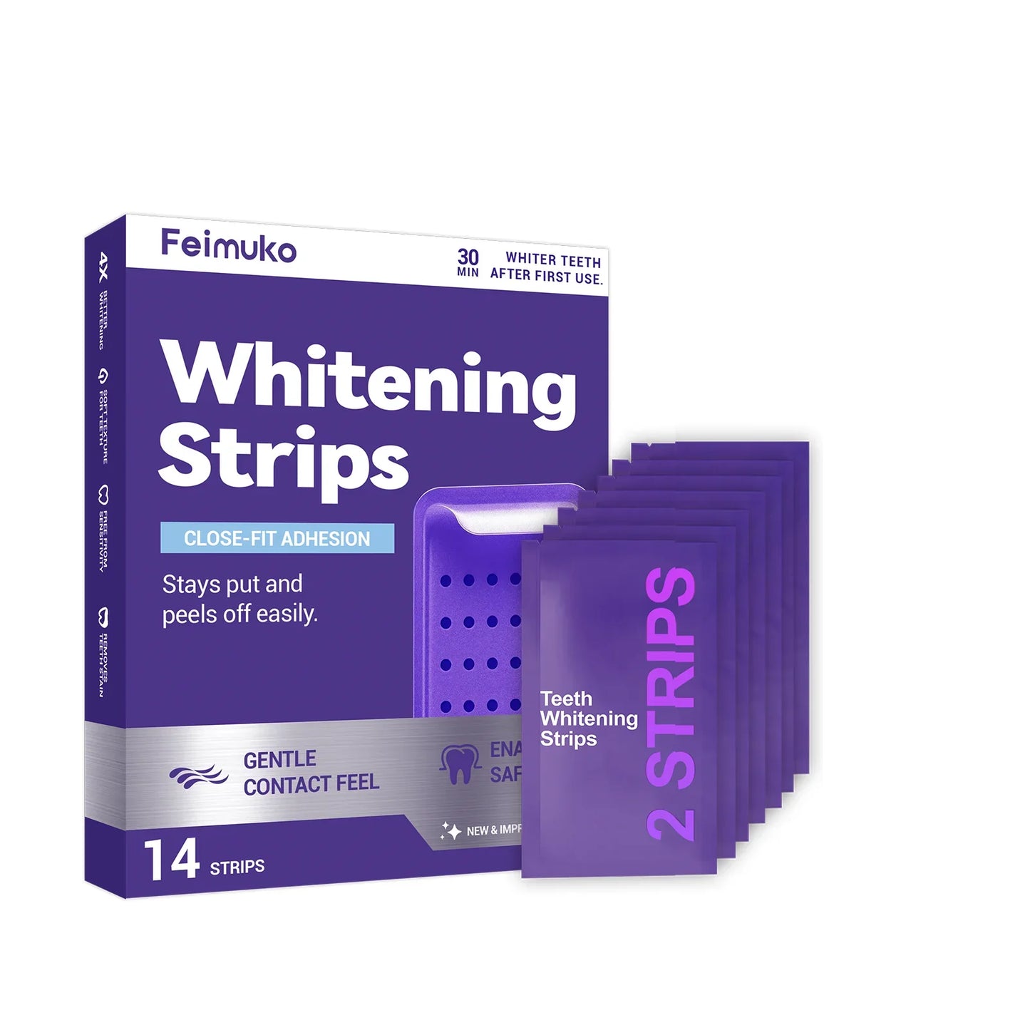 Purple Teeth Whitening Strips - Advanced Whitening Gel for Yellow Teeth Stain Removal & Bright Smile Care
