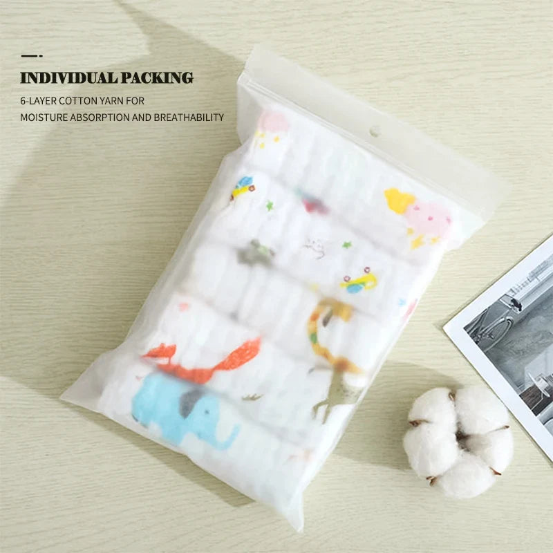 5-Piece 6-Layer Muslin Baby Towels - Soft Cotton Face, Bath, Feeding & Burp Cloths