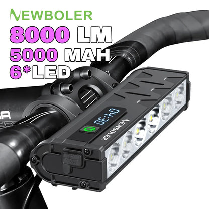 8000 Lumen Bicycle Front Light - 5000mAh Waterproof Bike Light, USB Charging, Suitable for MTB and Road Cycling