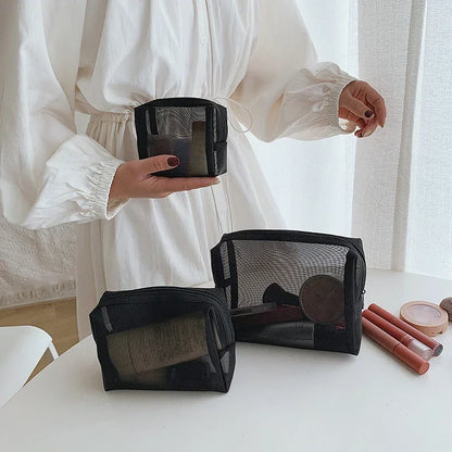 Female Makeup Pouch – Portable Small & Large Mesh Cosmetic Bag, Toiletry Beauty Case, Travel Makeup Organizer Storage Bag