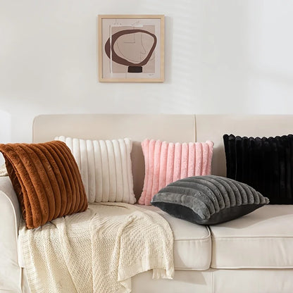 Luxurious Plush Striped Pillowcases – Soft Decorative Cushion Covers for Sofa Interiors