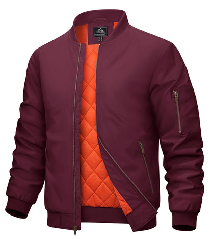 MAGCOMSEN Men’s Aviator Bomber Jacket - Warm Windproof Fall & Winter Casual Coat with Orange Lining
