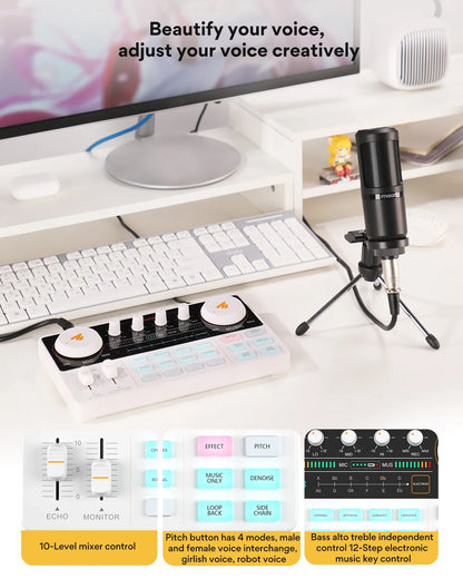 Maono AM200-S1 Microphone & Sound Card Set – MaonoCaster Audio Interface with Condenser Mic for Live Streaming, Recording on PC & Phone