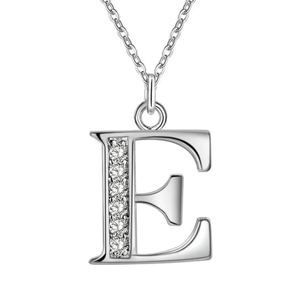26 Letter 925 Sterling Silver Necklace - Zircon Initial Pendant Jewelry Gift for Women & Girls