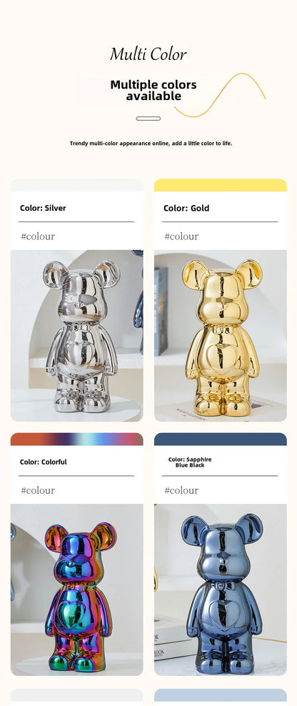 Aesthetic Ceramic Teddy Bear Statue – 17/27cm Bear Figurine Home Decor Ornament