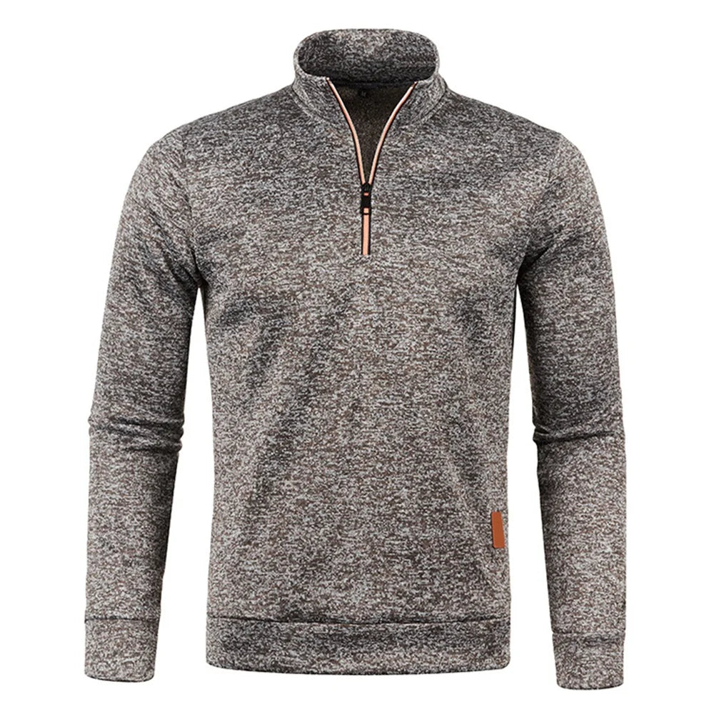 Men's Thicker Half-Zip Pullover Sweatshirt - Solid Color Turtleneck Hoodie for Autumn, Casual Men's Sweater