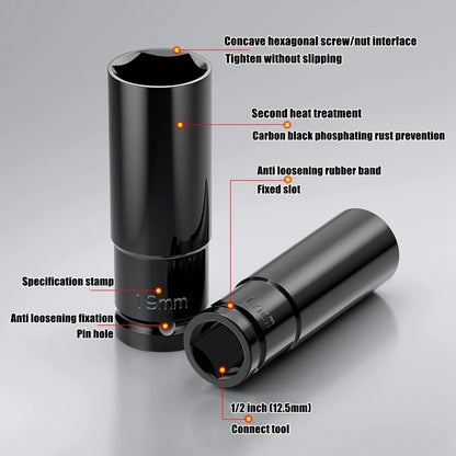 1/2" Drive Deep Impact Socket – Metric Wrench Socket for Pneumatic Tools, Tire Removal & Heavy-Duty Automotive Use