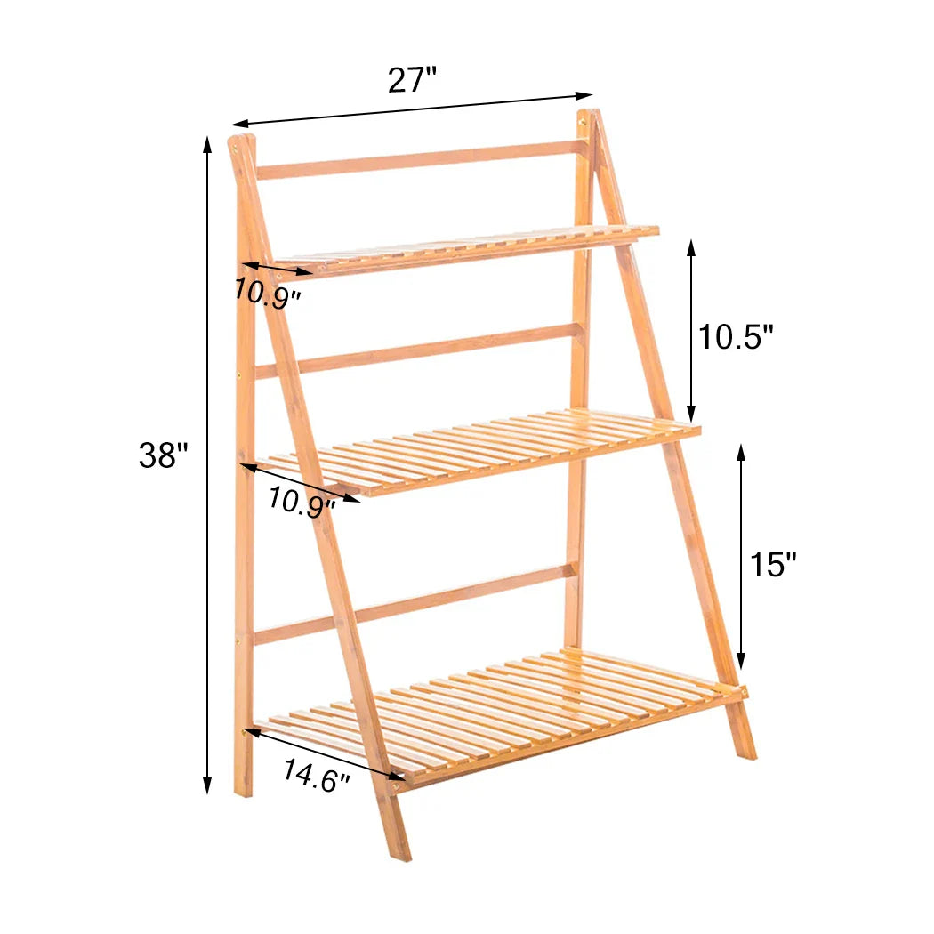 3-Tier Foldable Bamboo Plant Stand Indoor Outdoor Planter Display Shelf Organizer
