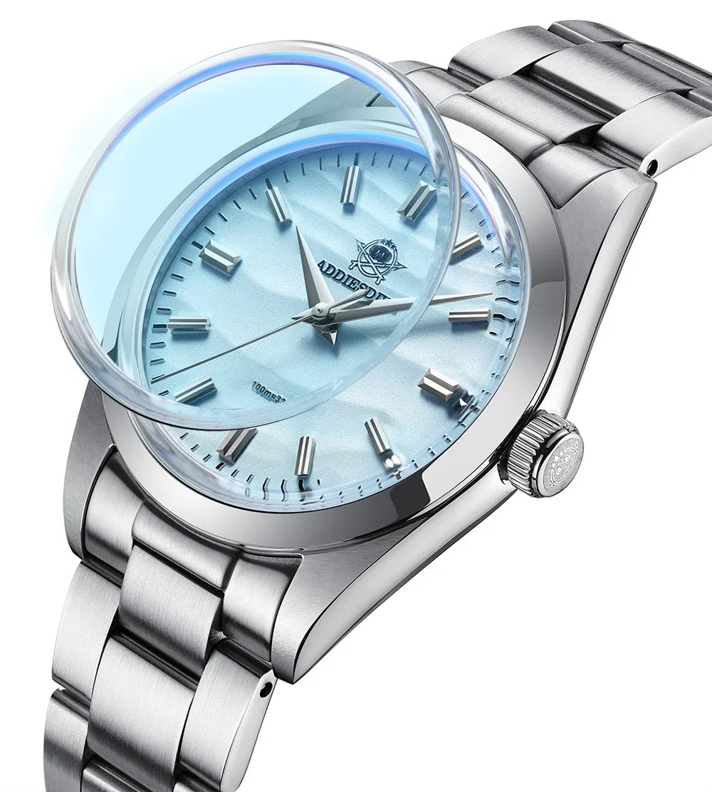 ADDIESDIVE AD2030 Men’s Quartz Watch — 36MM Simple Steel Dive Wristwatch, 10Bar Waterproof, Bubble Mirror Glass Sports Timepiece