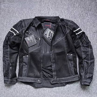 KOMINE JK006 Motorcycle Jacket — Spring Breathable Denim Mesh Racing Jacket with High-Performance Drop Resistance