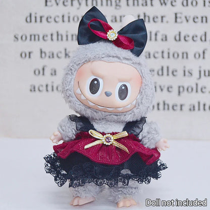 Labubu Pink Ribbon Dress - Cute Fairy Costume Outfit Accessory for 15/17cm Vinyl Doll