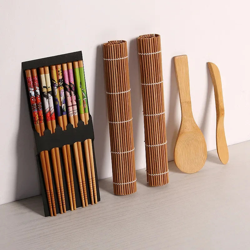 13-Piece DIY Bamboo Sushi Maker Set - Sushi Making Kits with Rice Roll Cooking Tools, Chopsticks, Spoon, Sushi Blade, and Curtain