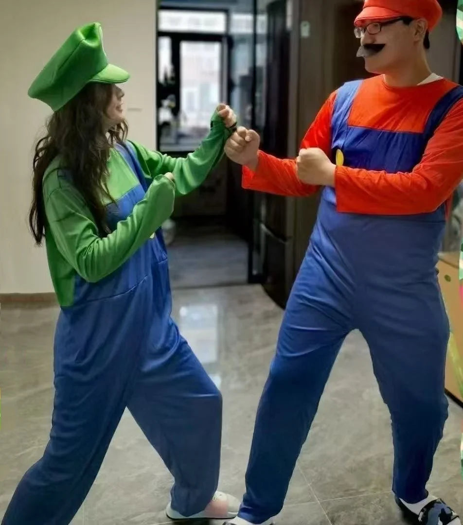 Super Luigi Bros Costume Set - Adult Halloween Cosplay Jumpsuit with Hat for Christmas Parties & Stage Performances