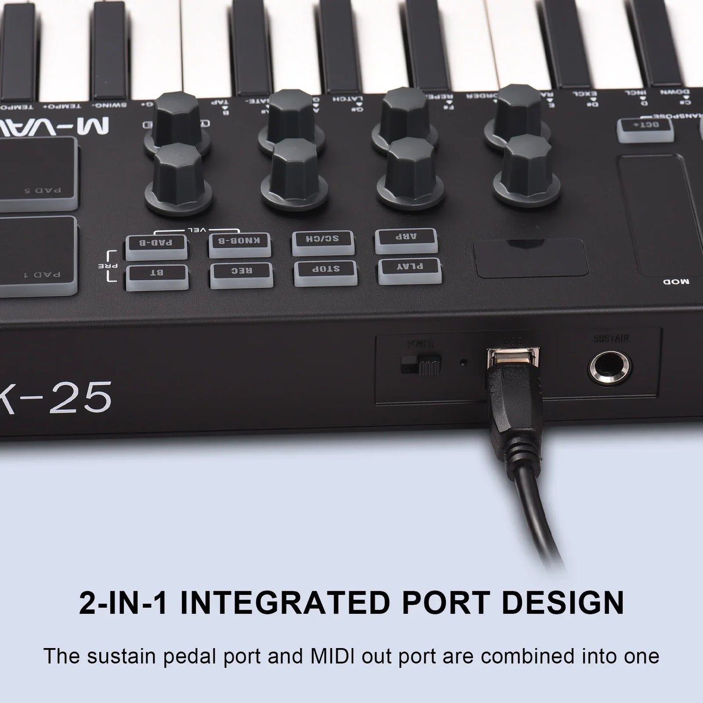 M-VAVE 25 Key MIDI Control Keyboard – Portable USB, Velocity-Sensitive Keys, 8 RGB Pads, 8 Knobs