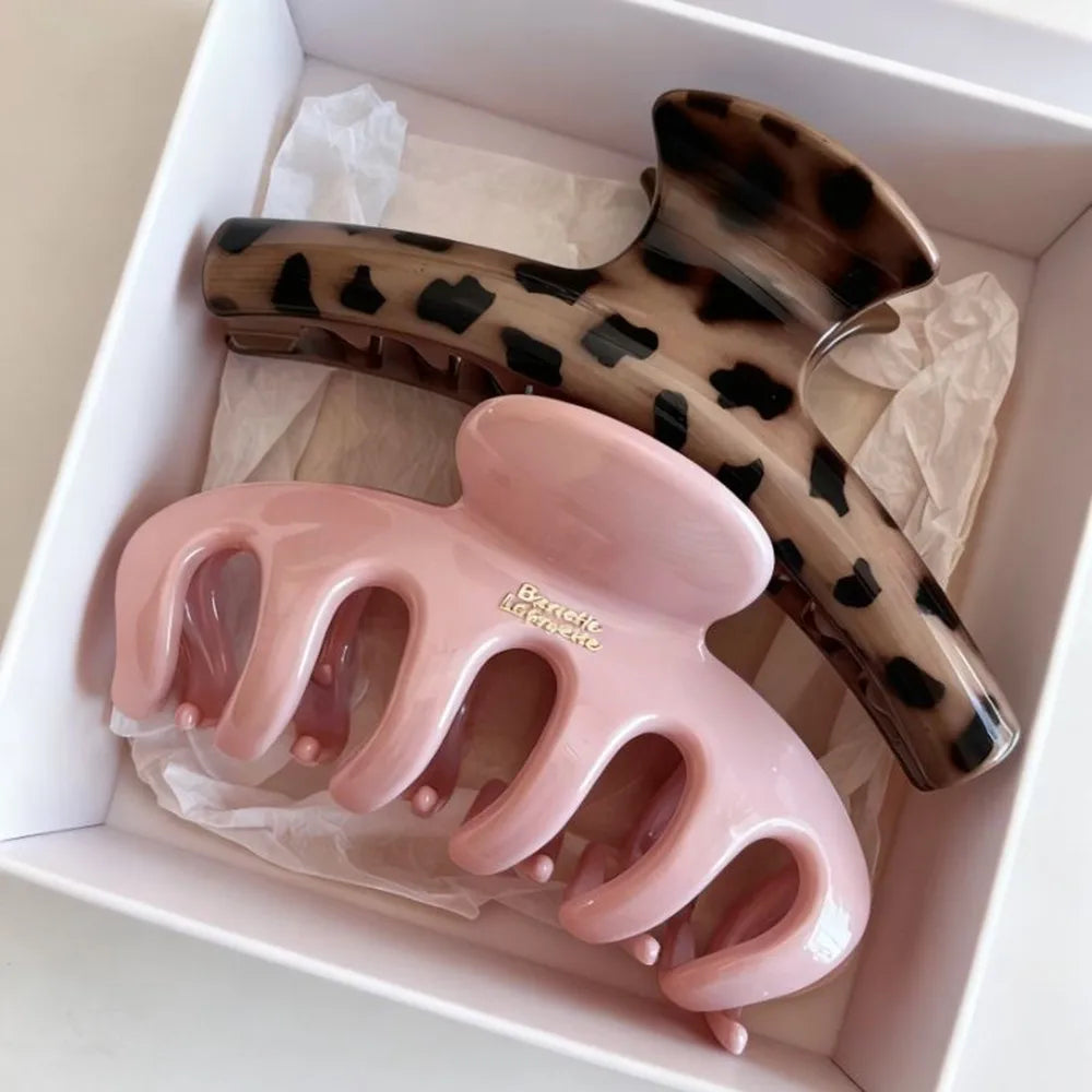 Large Acrylic Dragon Bone Hair Clip - French-Style Polka Dot Shark Hair Claw for Women