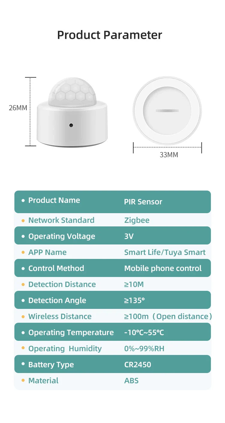 Tuya 2-in-1 ZigBee Mini PIR Motion Detector & Bright Lux Light - Passive Infrared Security Burglar Alarm Sensor