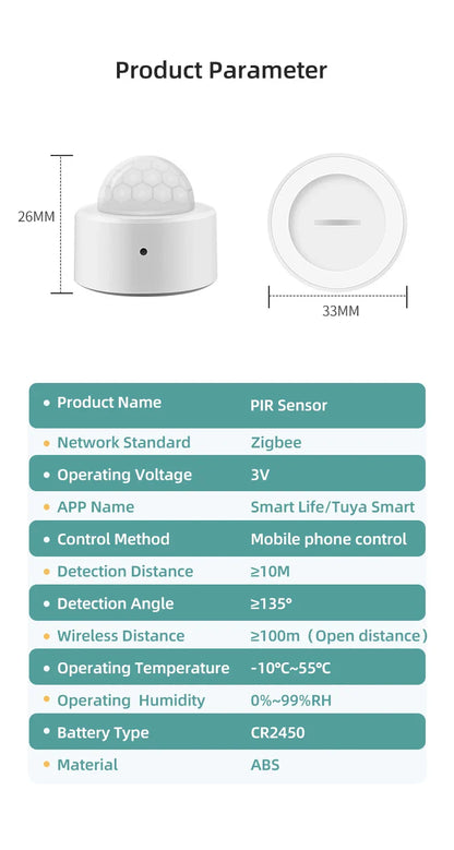 Tuya 2-in-1 ZigBee Mini PIR Motion Detector & Bright Lux Light - Passive Infrared Security Burglar Alarm Sensor