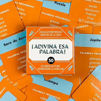 Spanish “Name That Word!” Mini Card Game – 50PCS Family & Camping Party Word Guessing Deck