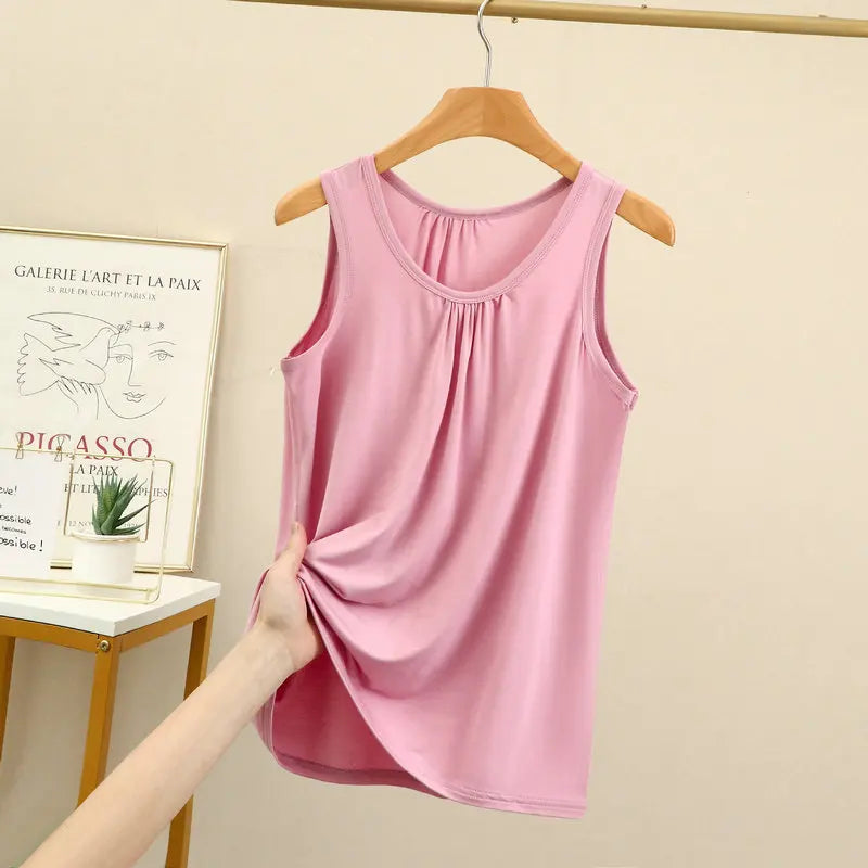 Women’s Plus Size Modal Tank Top - Loose Fold Sleeveless Summer Vest Shirt XL-6XL Casual Homewear