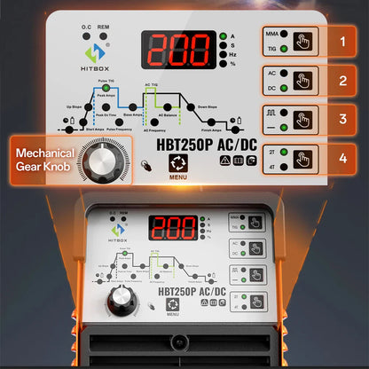 HITBOX 200A 6-in-1 HF TIG AC/DC Aluminum Welder — MMA ARC Argon Digital Pulse Stainless Welding Machine, 2T/4T HBT250P 220V