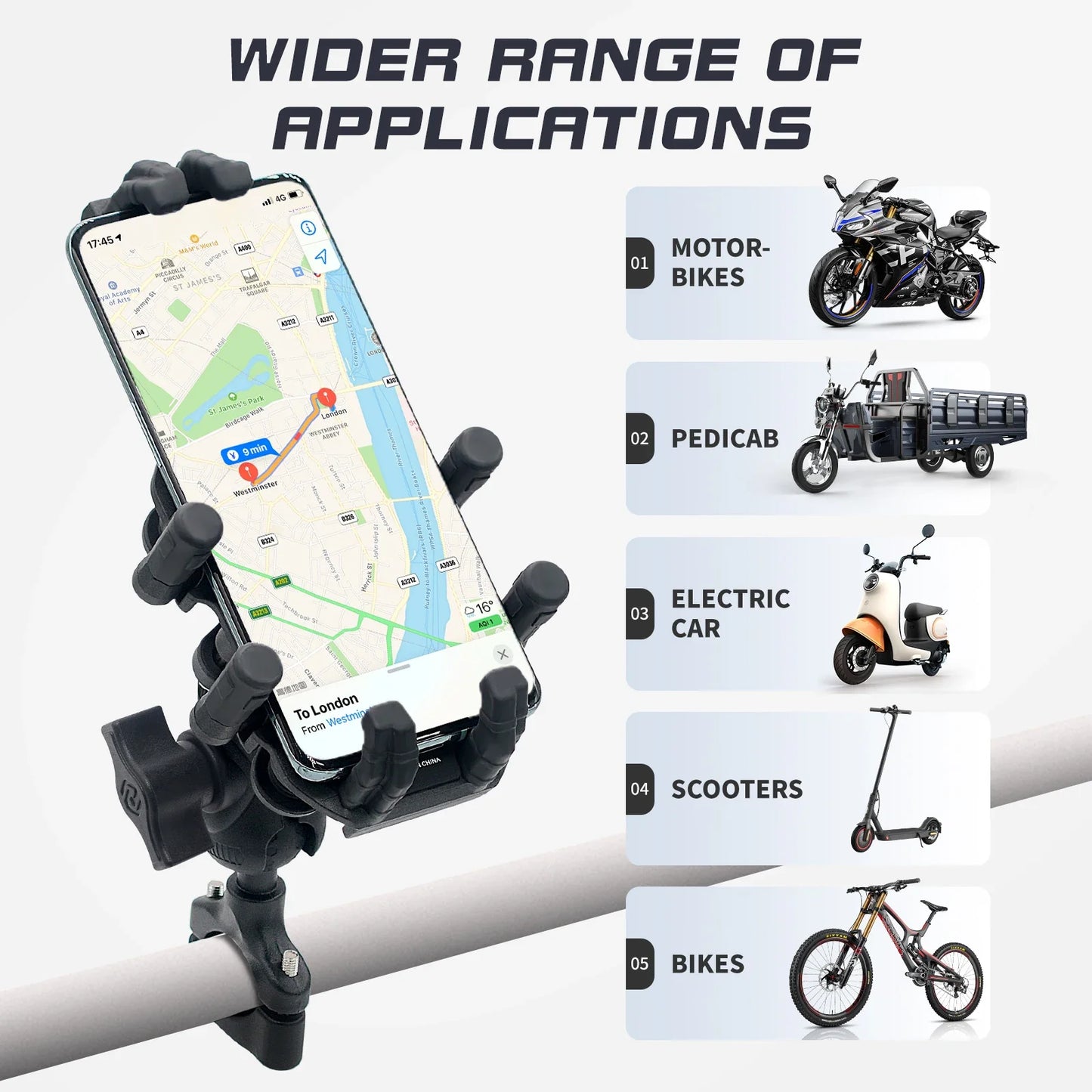 Aluminum Motorcycle Handlebar Phone Holder – Anti-Vibration Navigation & Mirror Mount Stand