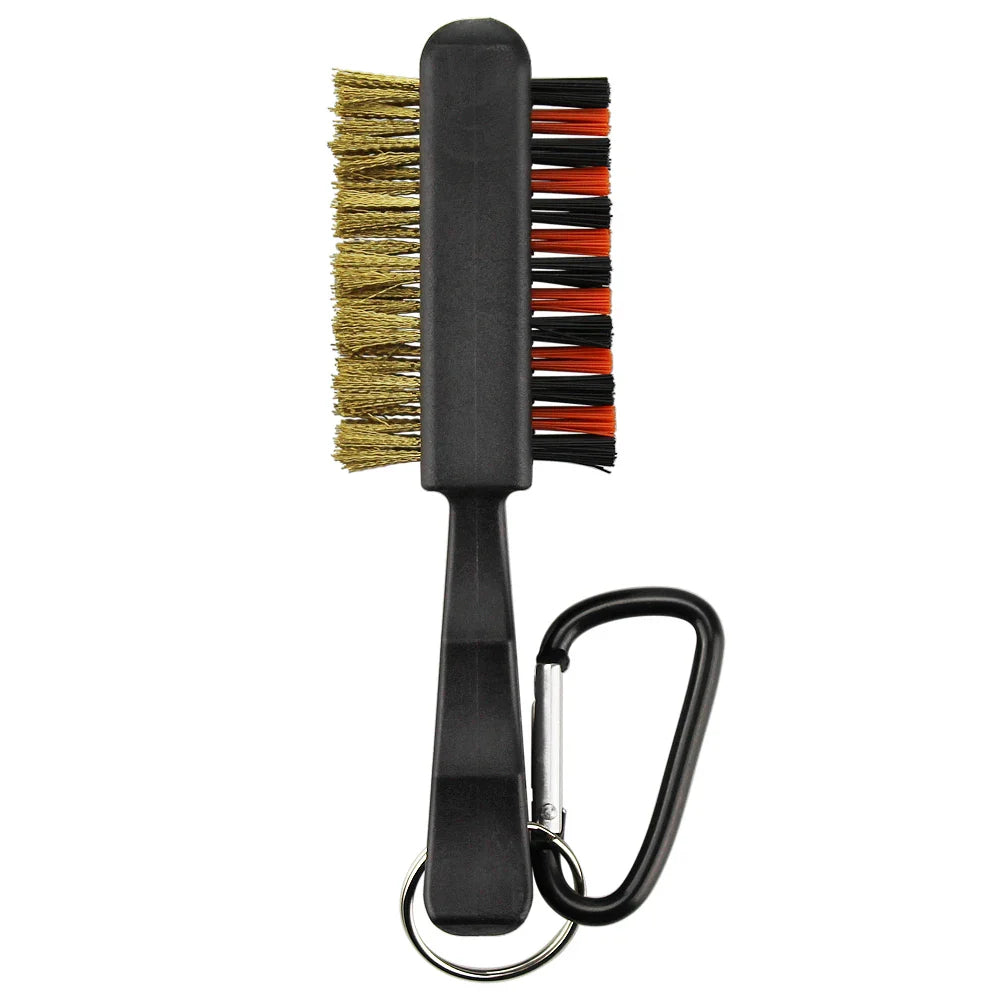 Double-Sided Golf Club Cleaning Brush with Brass & Nylon Bristles – Portable Groove Cleaner with Keychain