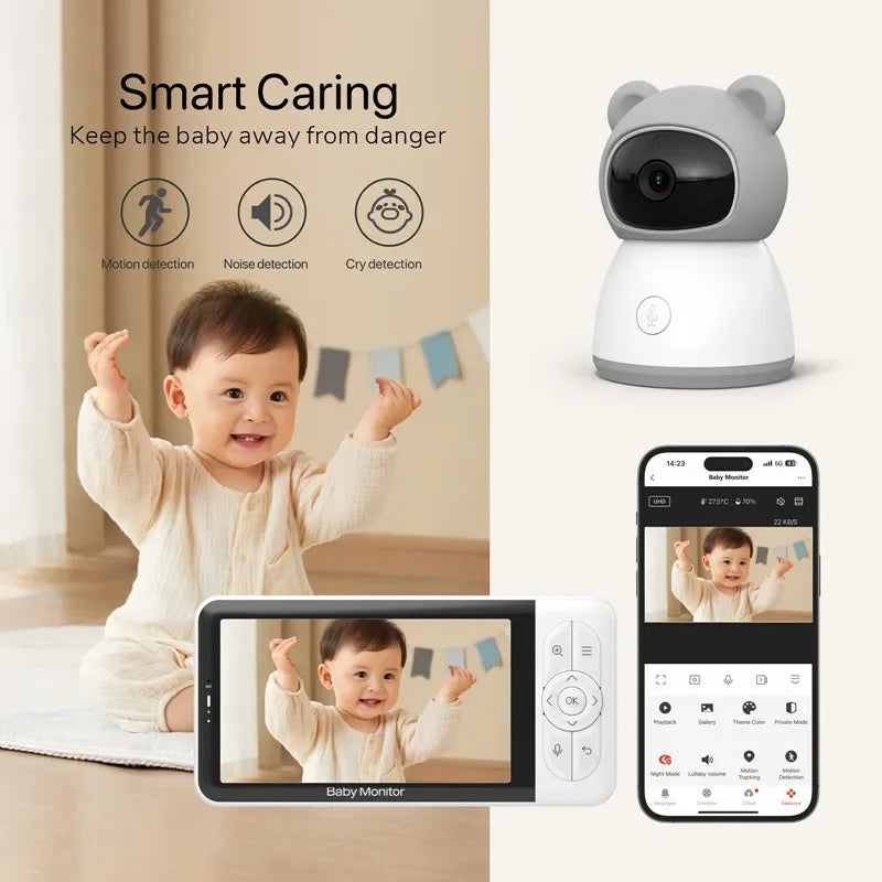 Tuya Smart 5" 1080P Wireless Video Baby Monitor – App Control, Temperature Detection, 2-Way Audio & Night Vision Baby Nanny Camera