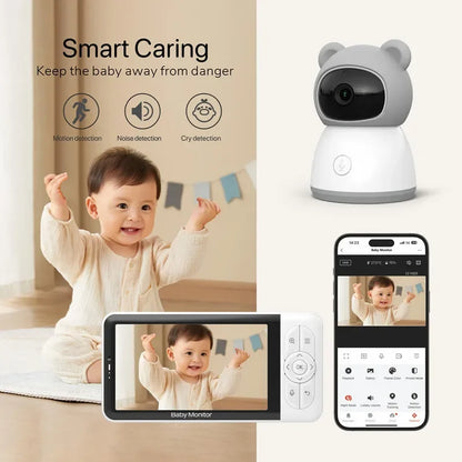 Tuya Smart 5" 1080P Wireless Video Baby Monitor – App Control, Temperature Detection, 2-Way Audio & Night Vision Baby Nanny Camera