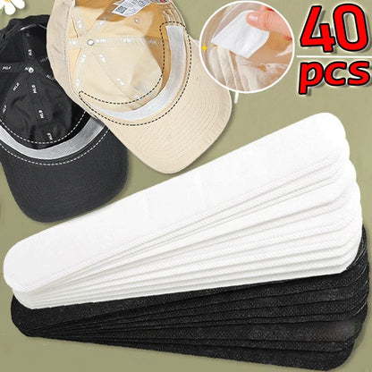 40PCS Hat Sweat Absorber Stickers – Summer Cap Liner Bands, Adhesive Sweatband Strips for Visor Hats Size Reduction