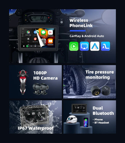 EKIY 6.25" Portable Digital Dashboard with Wireless CarPlay & Android Auto GPS Navigation - Anti-Theft Removable Screen for Motorcycle   2/2