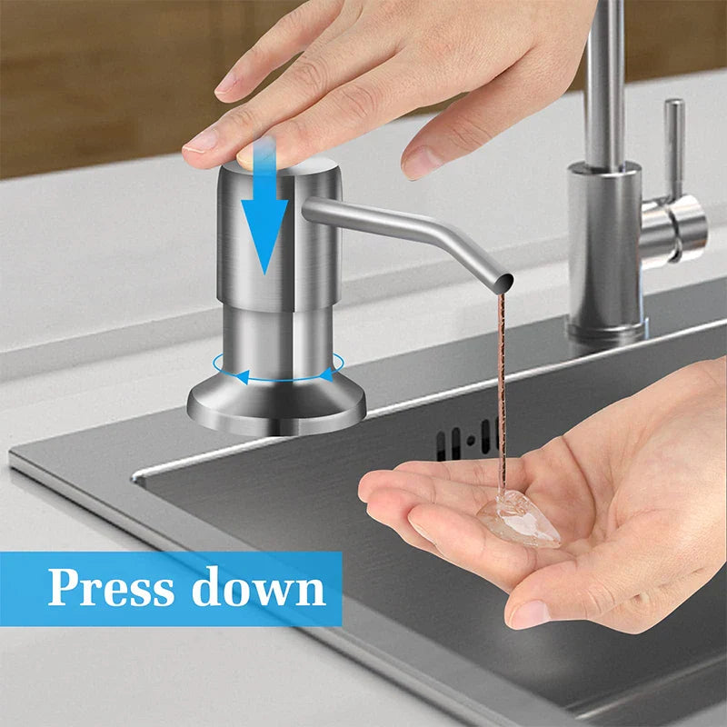 304 Stainless Steel Kitchen Sink Soap Dispenser — Extension Tube & Pump Head for 350/500ml Dish Soap Bottles