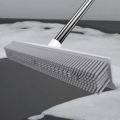 Long Handle Rubber Broom: Pet Hair Remover with Squeegee - Ideal for Fluff Carpet and Hardwood Floors, No Scratch Guarantee